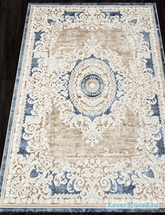 Ковер турецкий прямоугольный ANTEP O1701 - 630 CREAM / BLUE (кремовый, бежевый, синий) Турция